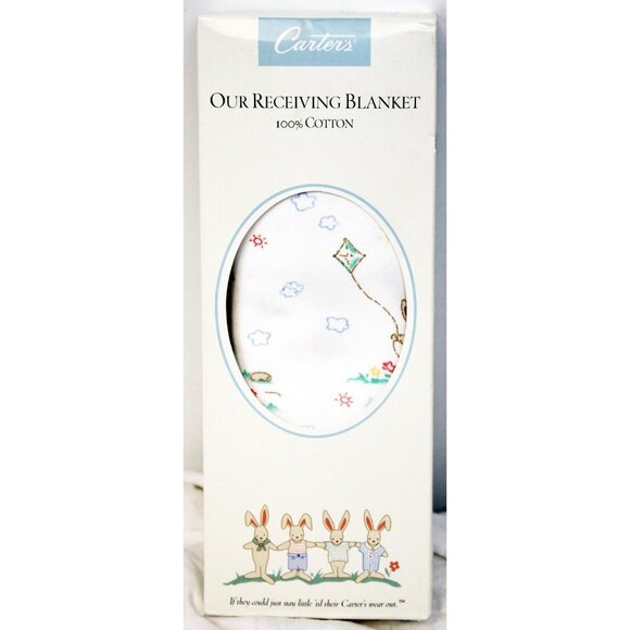 VTG Carters NEW Bunny Fun Baby Blanket Receiving Kite Skipping Rope Friend 32x40 - Picture 1 of 9